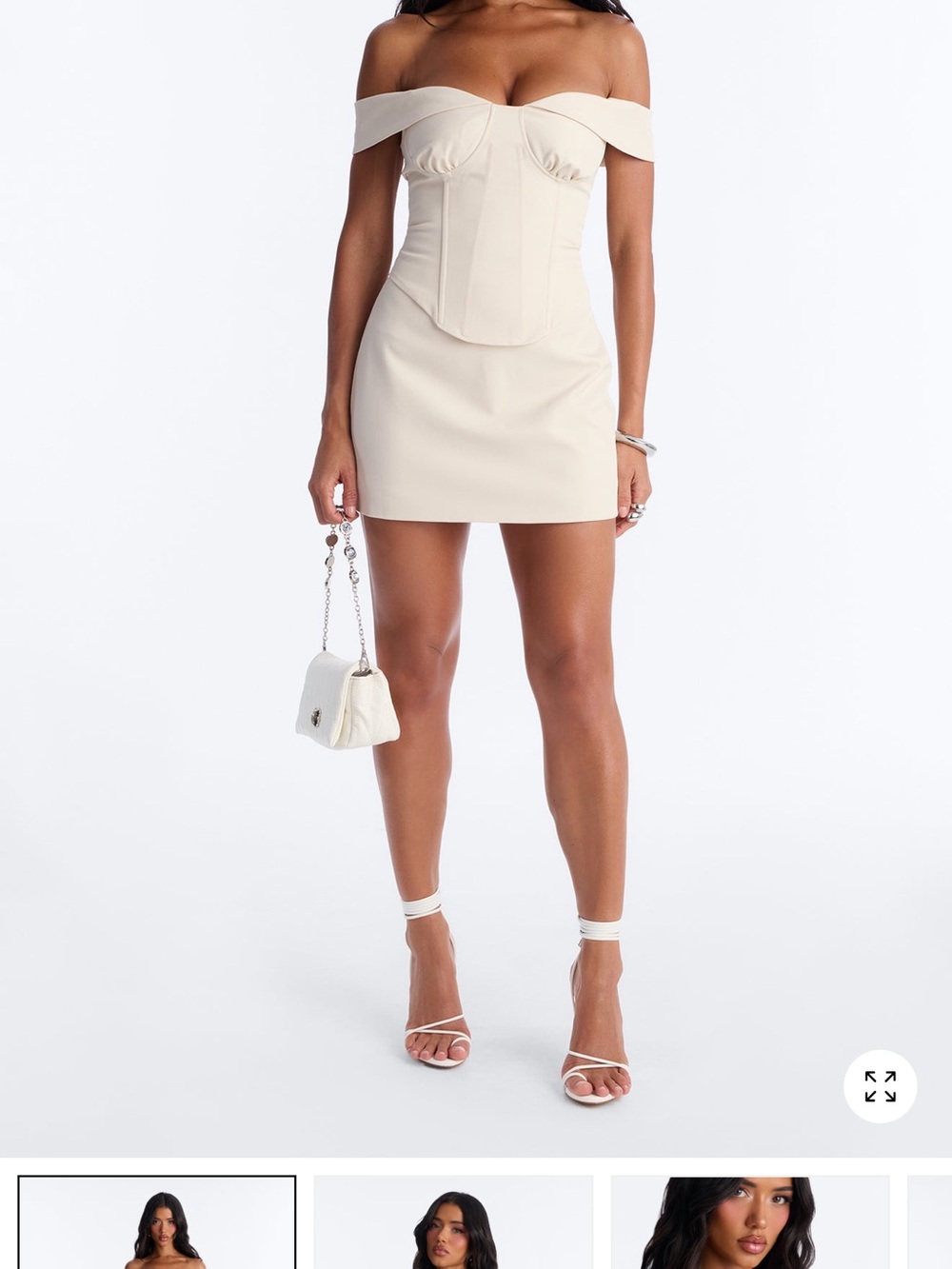 Fashion Nova Off-Shoulder Cream Corset Mini Dress